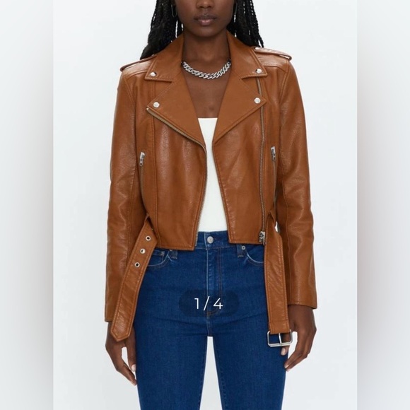 Pistola REVOLVE Tracy Moto Faux Leather Jacket in Cognac Brown New size XS - Picture 3 of 14